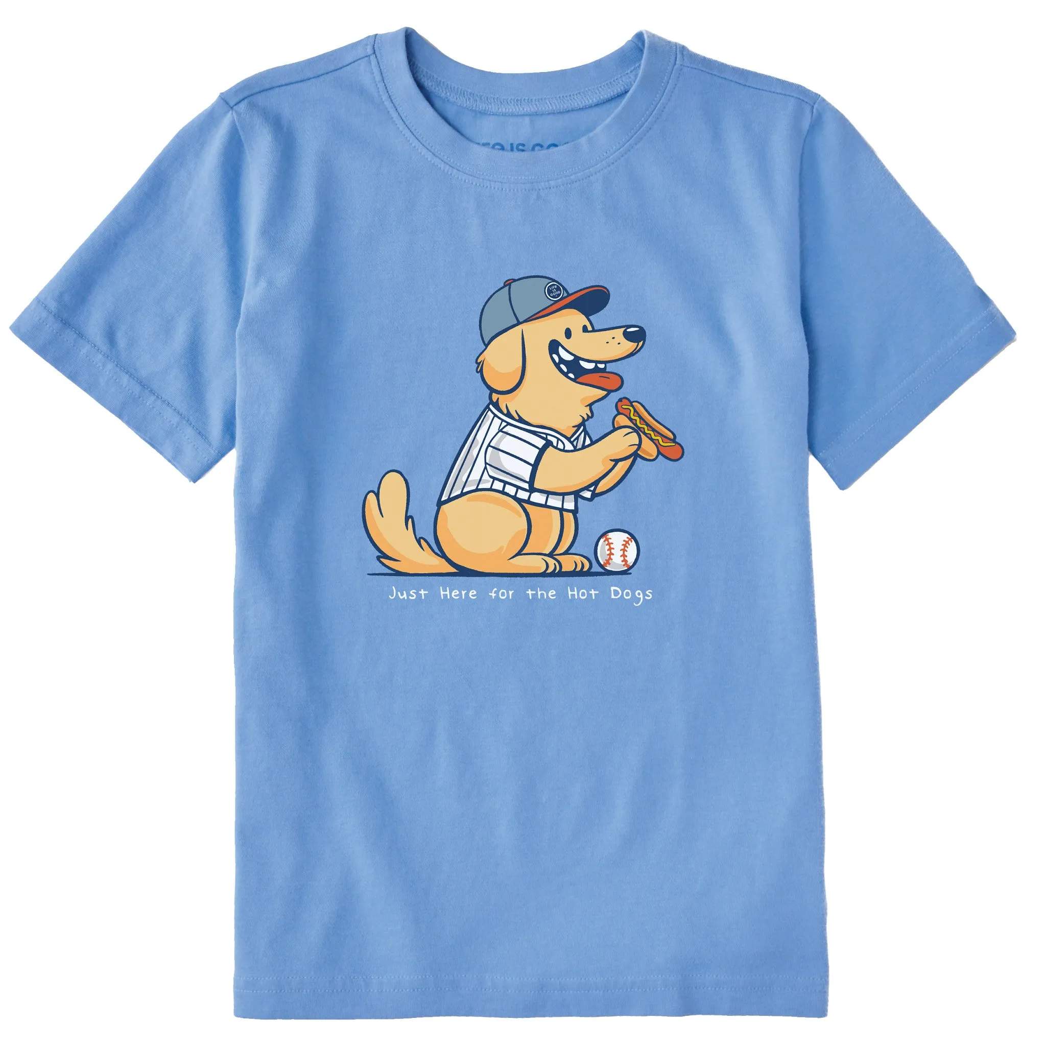 Kids Just Here for the Hot Dogs Golden Short Sleeve Crusher Tee Life is Good