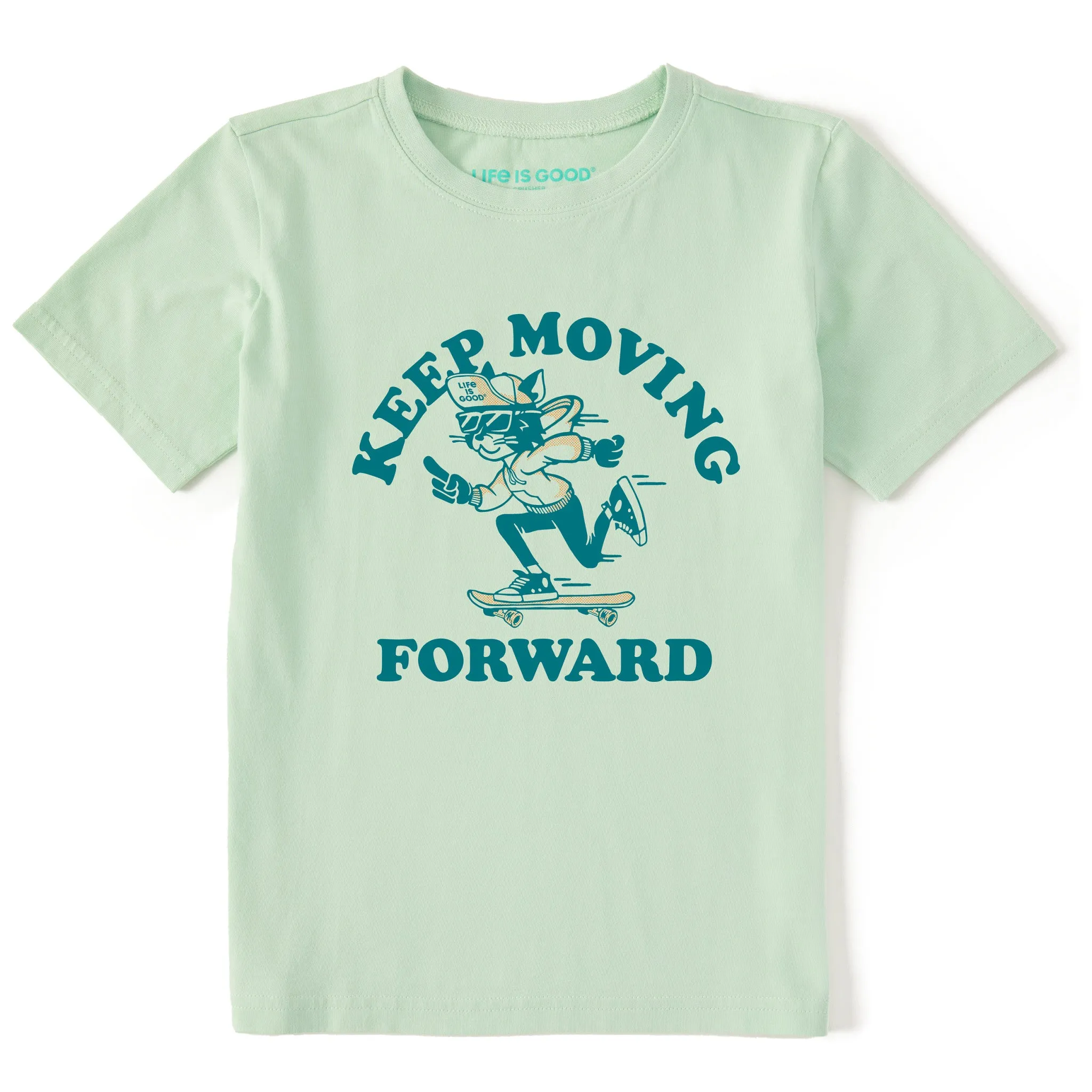 Kids Keep Moving Forward Cat Short Sleeve Crusher Tee Life is Good