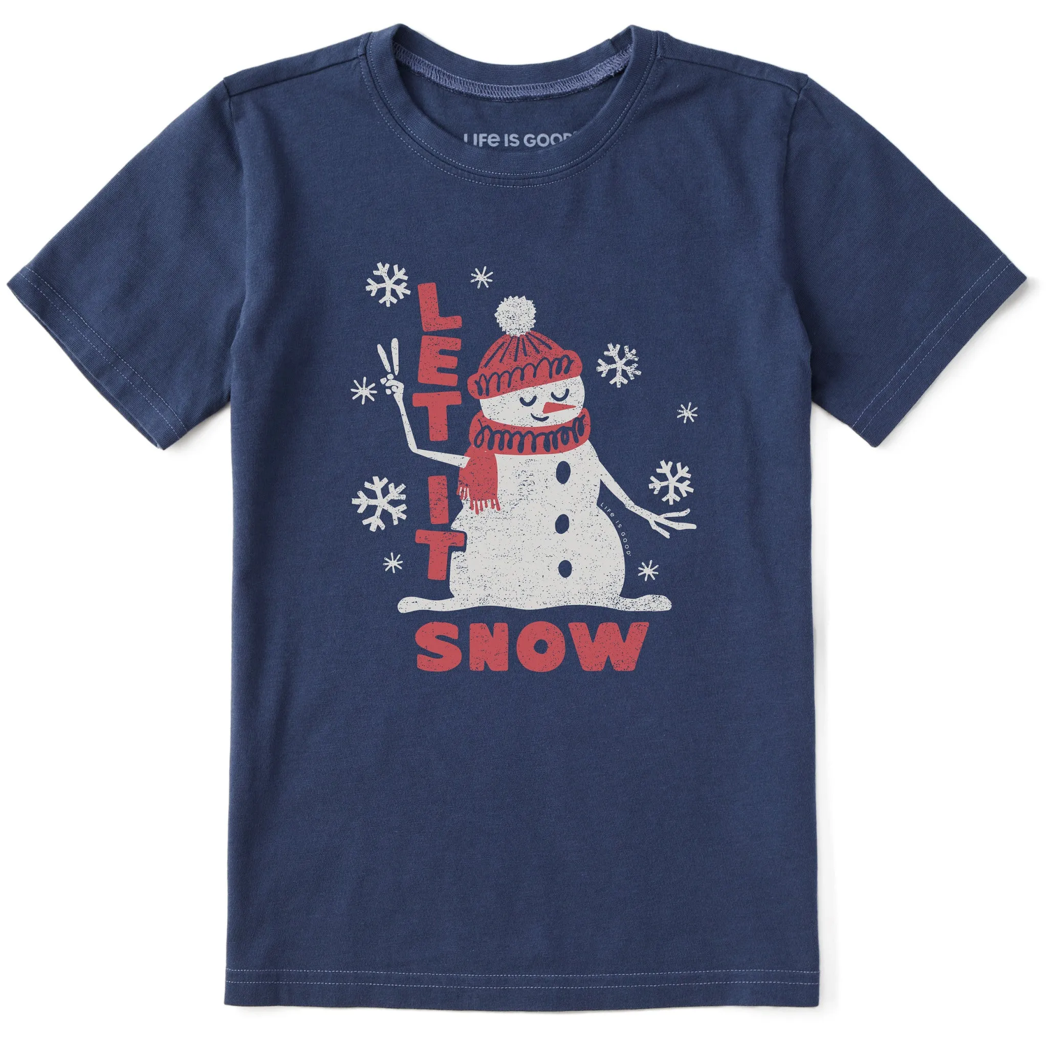 Kids Let it Snow Snowman Short Sleeve Crusher Tee Life is Good