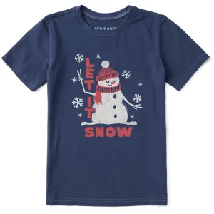 Kids Let it Snow Snowman Short Sleeve Crusher Tee Life is Good
