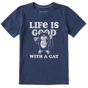 Kids Life is Good With a Cat Short Sleeve Crusher Tee Life is Good