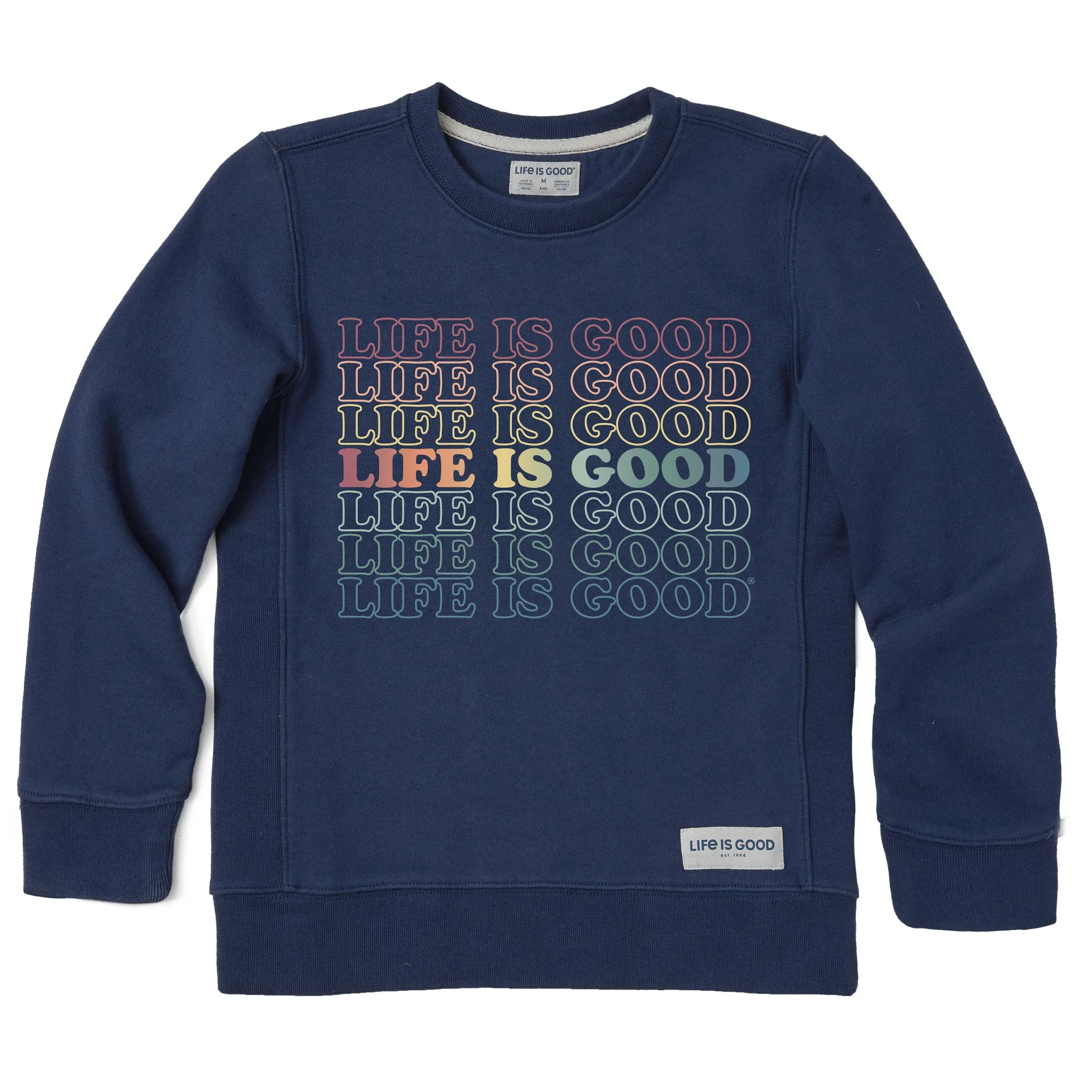 Kids LIG Stack Rainbow Simply True Fleece Crew Life is Good