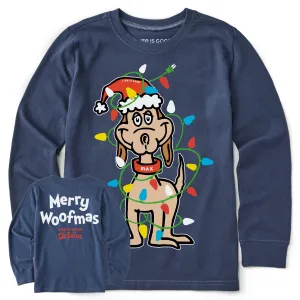 Kids Max Merry Woofmas Long Sleeve Crusher Tee Life is Good