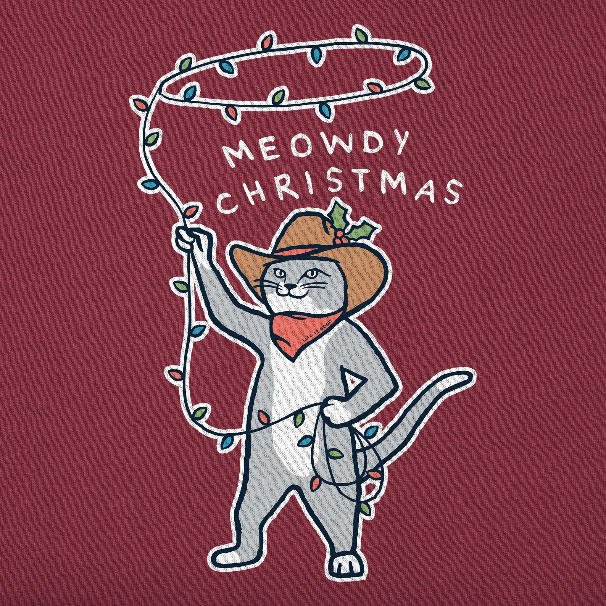 Kids Meowdy Christmas Lights Short Sleeve Crusher Tee Life is Good