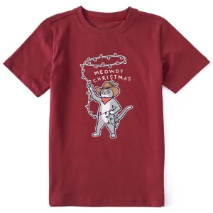 Kids Meowdy Christmas Lights Short Sleeve Crusher Tee Life is Good