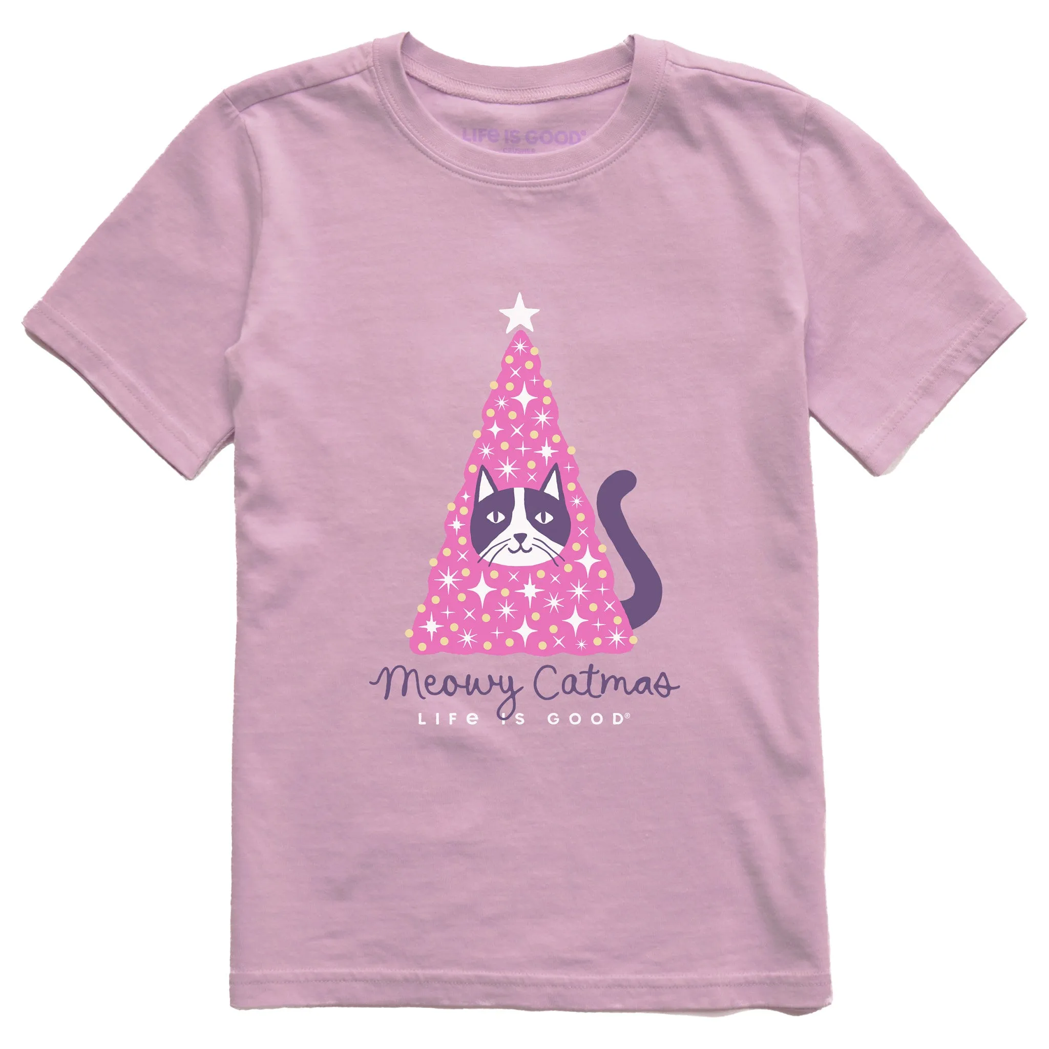 Kids Meowy Catmas Tree Short Sleeve Crusher Tee Life is Good
