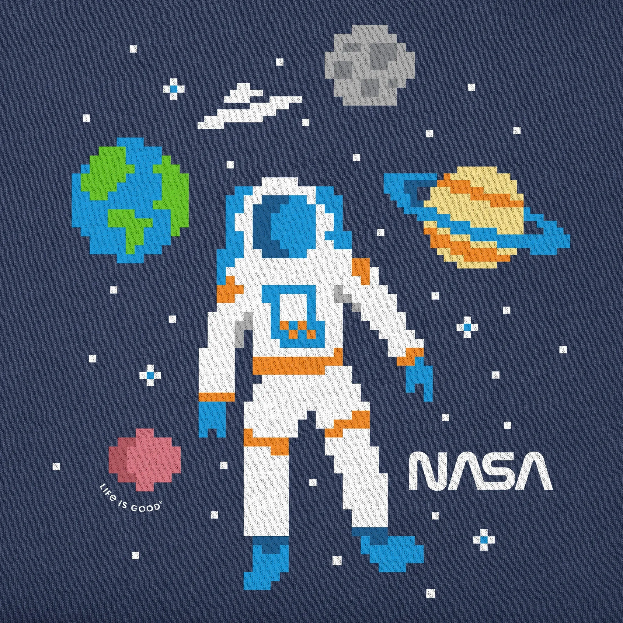 Kids NASA 8 Bit Astronaut Short Sleeve Crusher Tee Life is Good