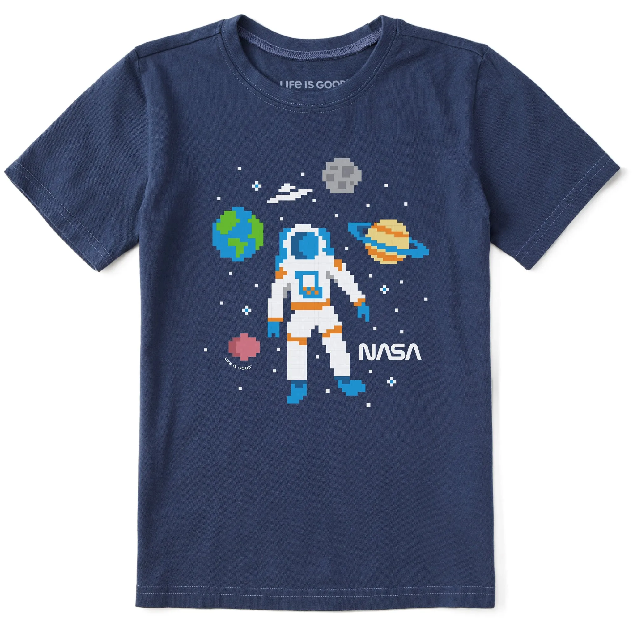 Kids NASA 8 Bit Astronaut Short Sleeve Crusher Tee Life is Good