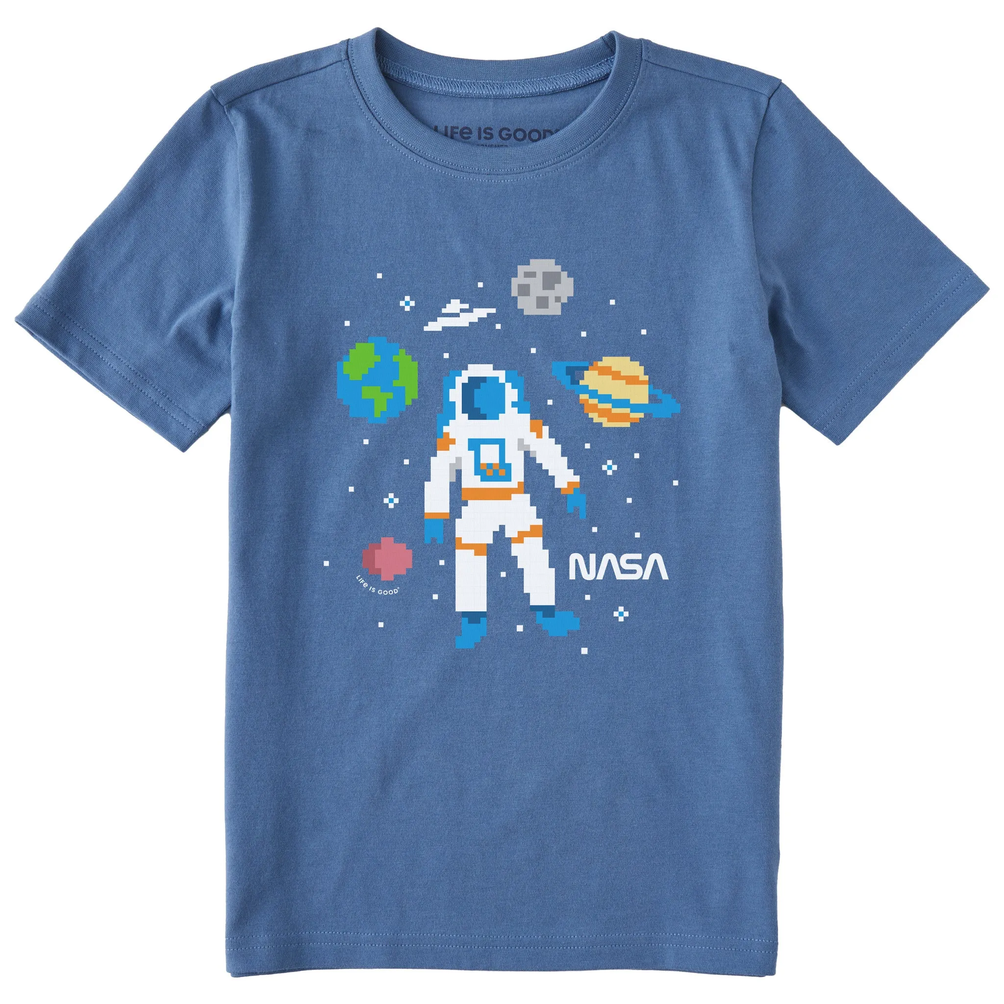 Kids NASA 8 Bit Astronaut Short Sleeve Crusher Tee Life is Good