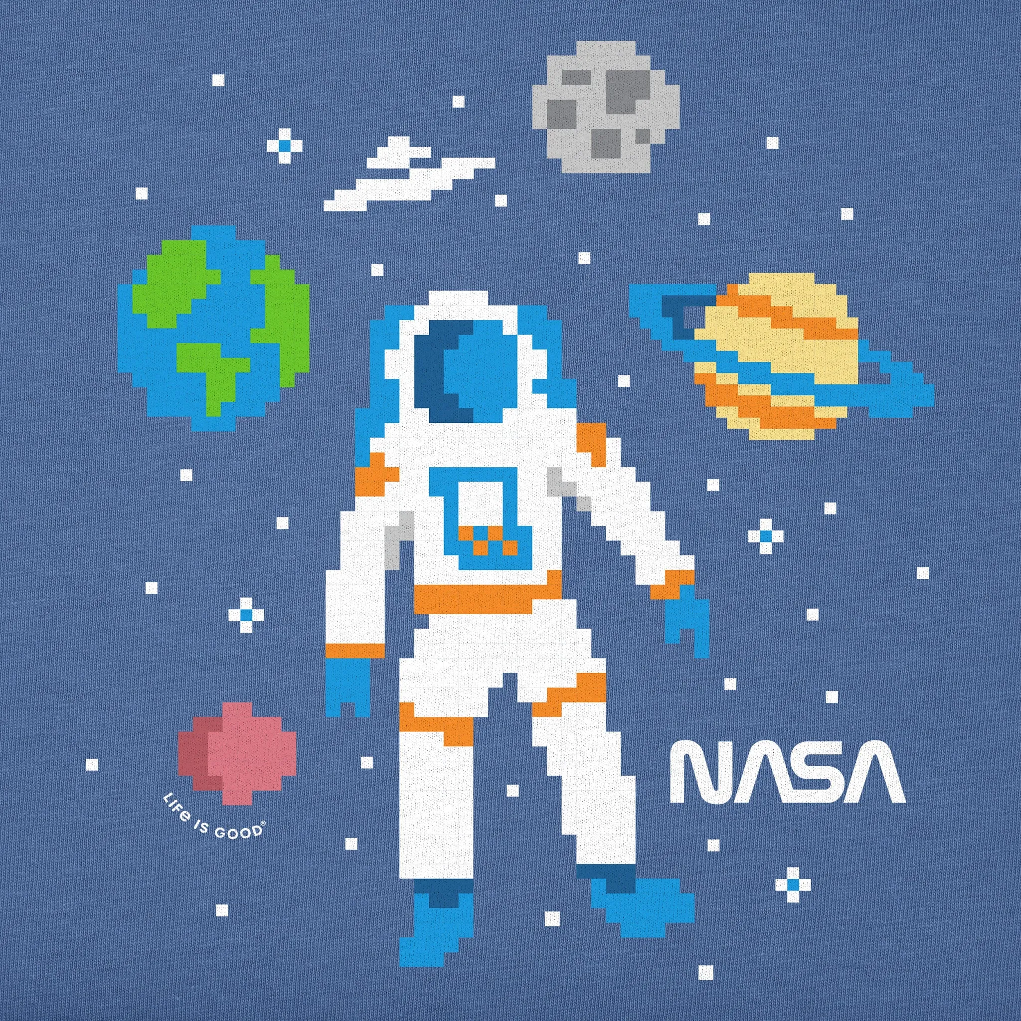 Kids NASA 8 Bit Astronaut Short Sleeve Crusher Tee Life is Good
