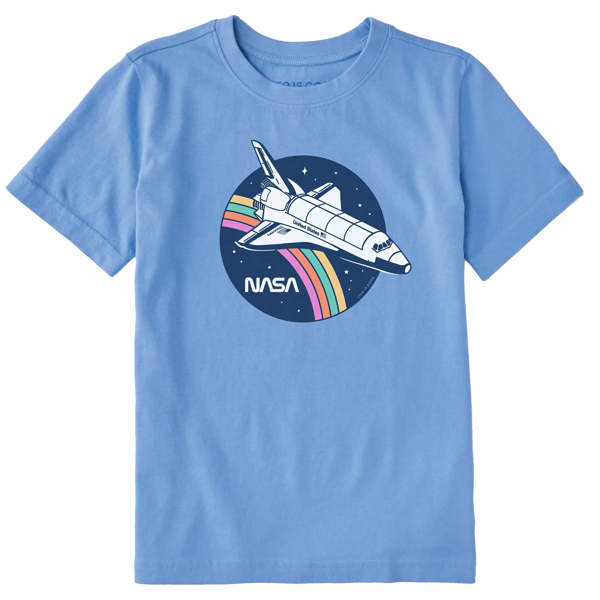 Kids NASA Rainbow Shuttle Short Sleeve Crusher Tee Life is Good