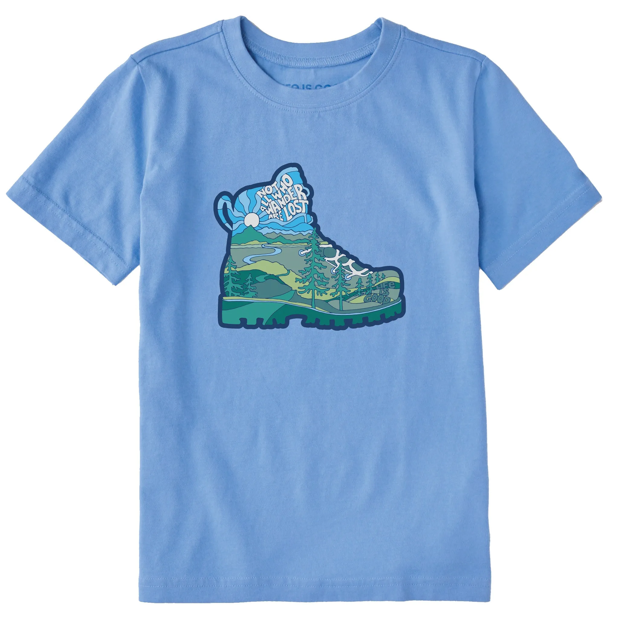 Kids Not All Who Wander Are Lost Boot Short Sleeve Crusher Tee Life is Good