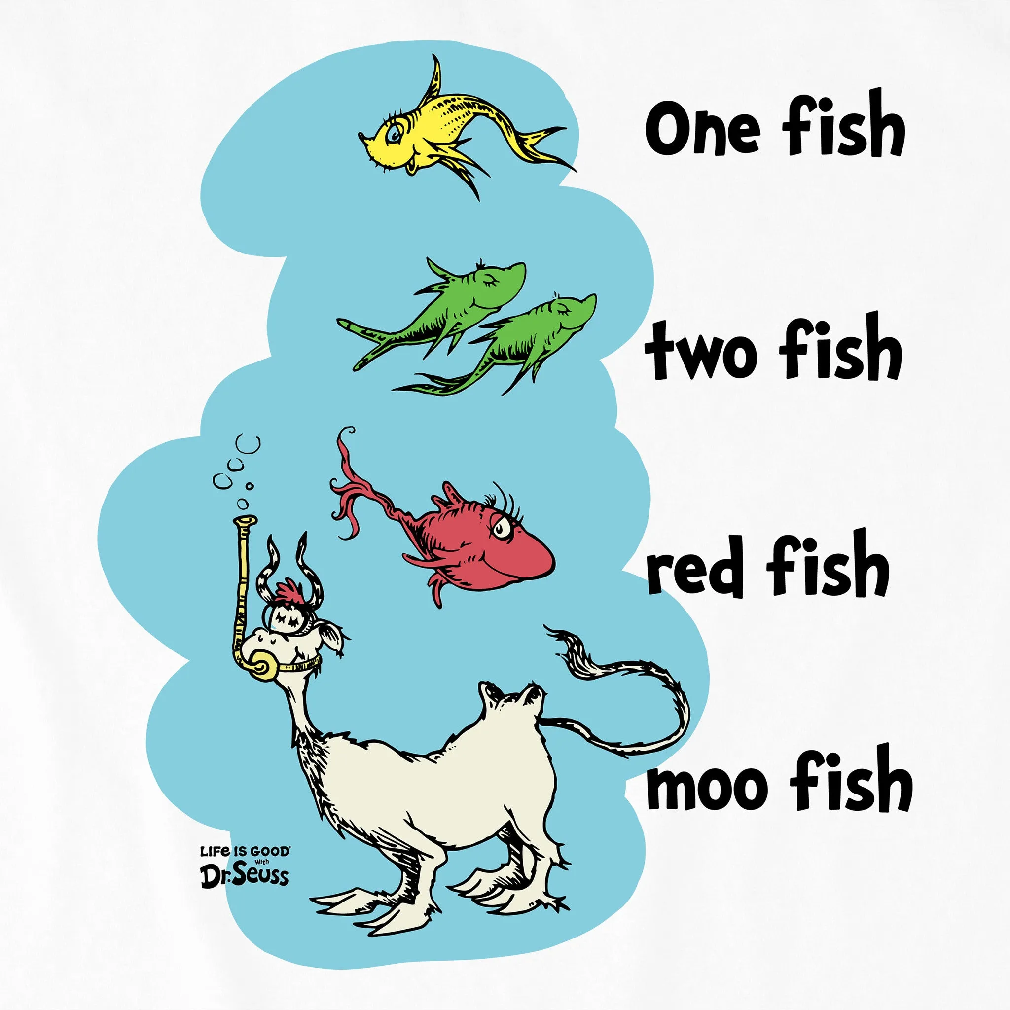 Kids One Fish Two Fish Red Fish Moo Fish Short Sleeve Crusher Tee Life is Good
