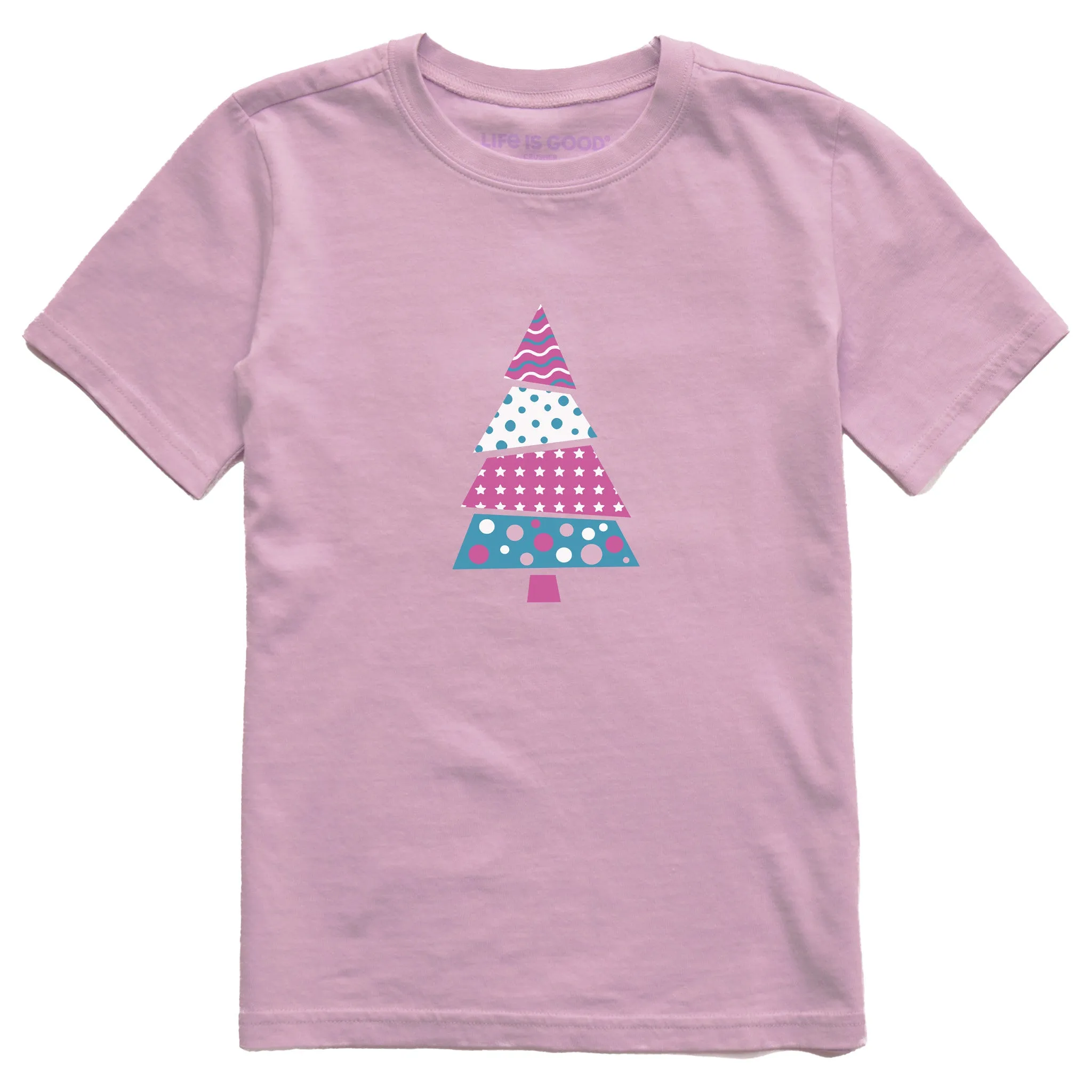 Kids Patchwork Christmas Tree Short Sleeve Crusher Tee Life is Good