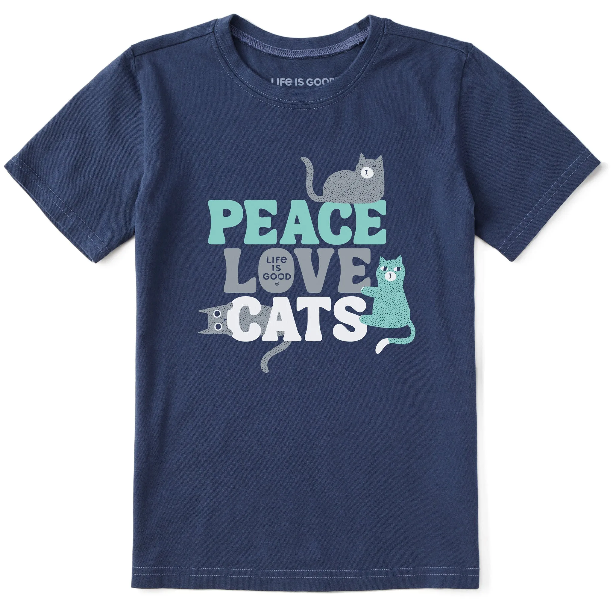 Kids Peace Love & Cats Short Sleeve Crusher Tee Life is Good