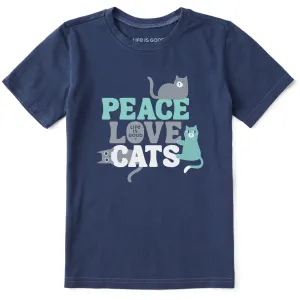 Kids Peace Love & Cats Short Sleeve Crusher Tee Life is Good