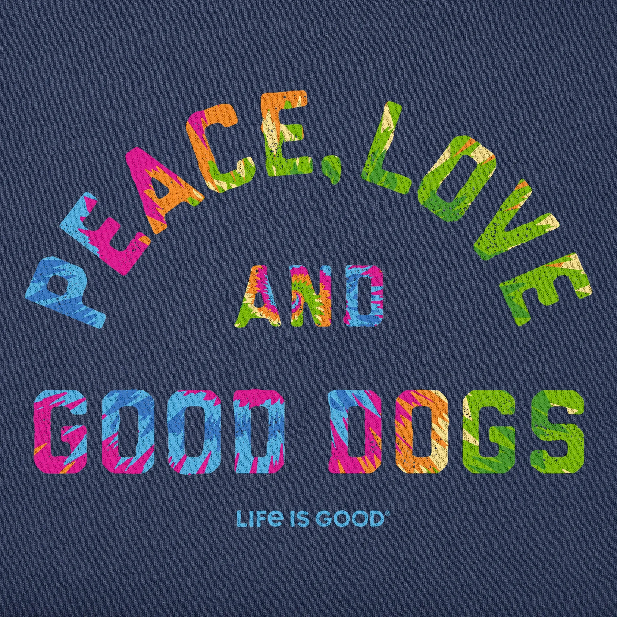 Kids Peace Love and Good Dogs Tie Dye Short Sleeve Crusher Tee Life is Good