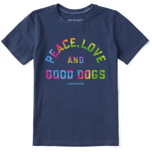 Kids Peace Love and Good Dogs Tie Dye Short Sleeve Crusher Tee Life is Good