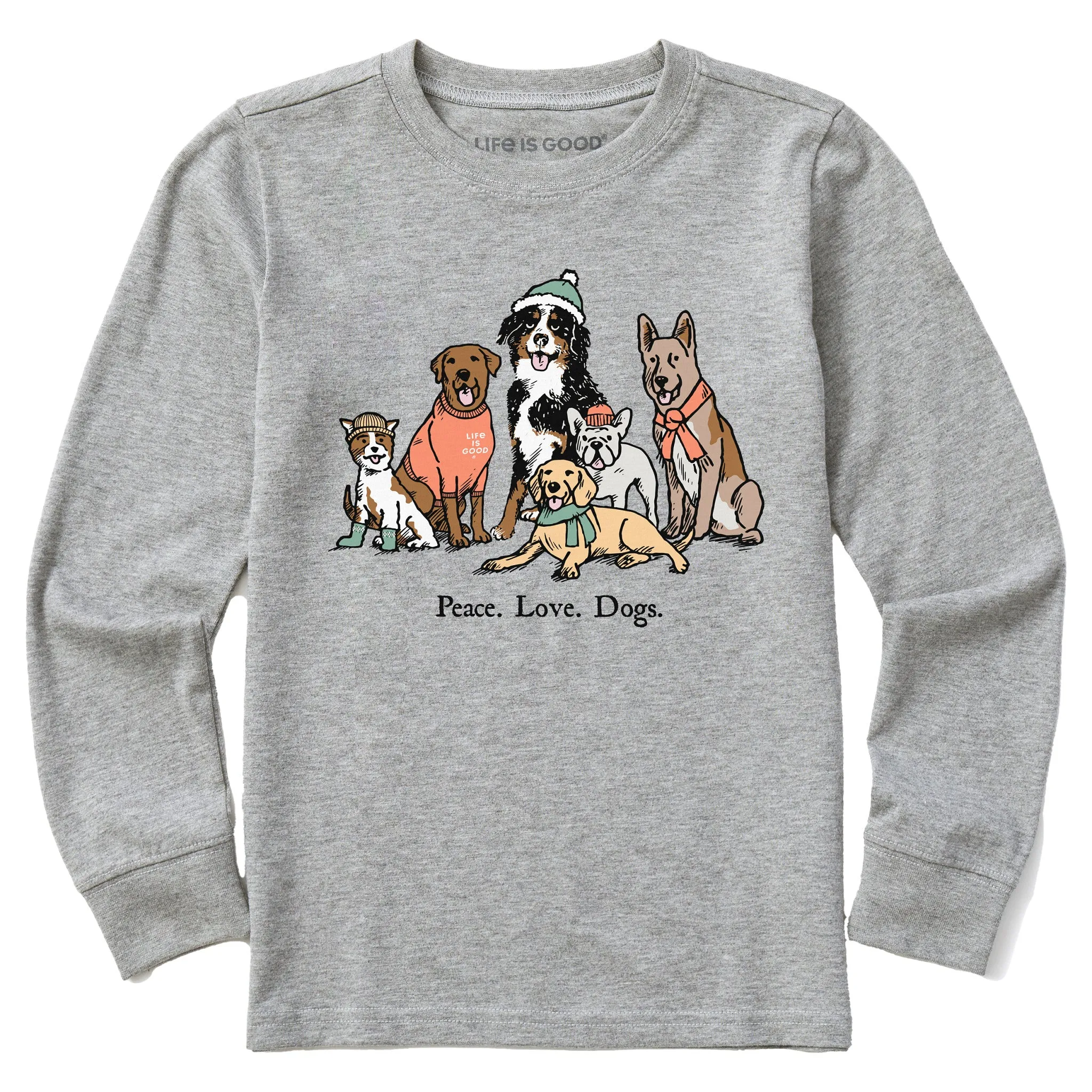 Kids Peace Love Dogs Winter Long Sleeve Crusher Tee Life is Good