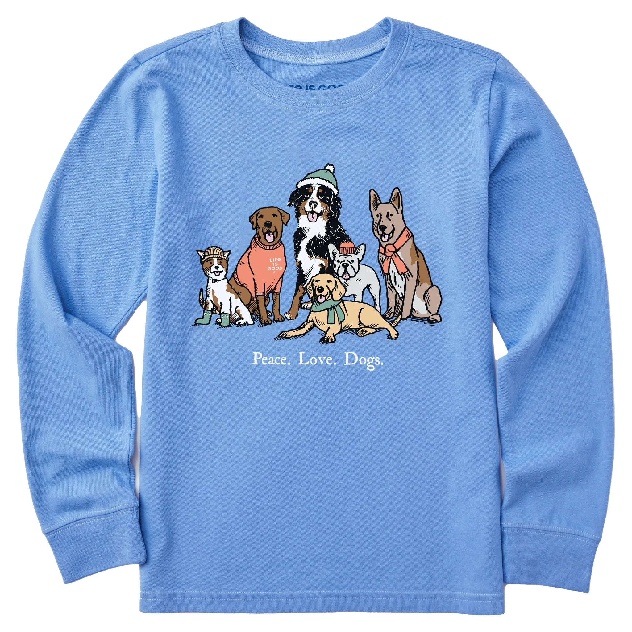 Kids Peace Love Dogs Winter Long Sleeve Crusher Tee Life is Good