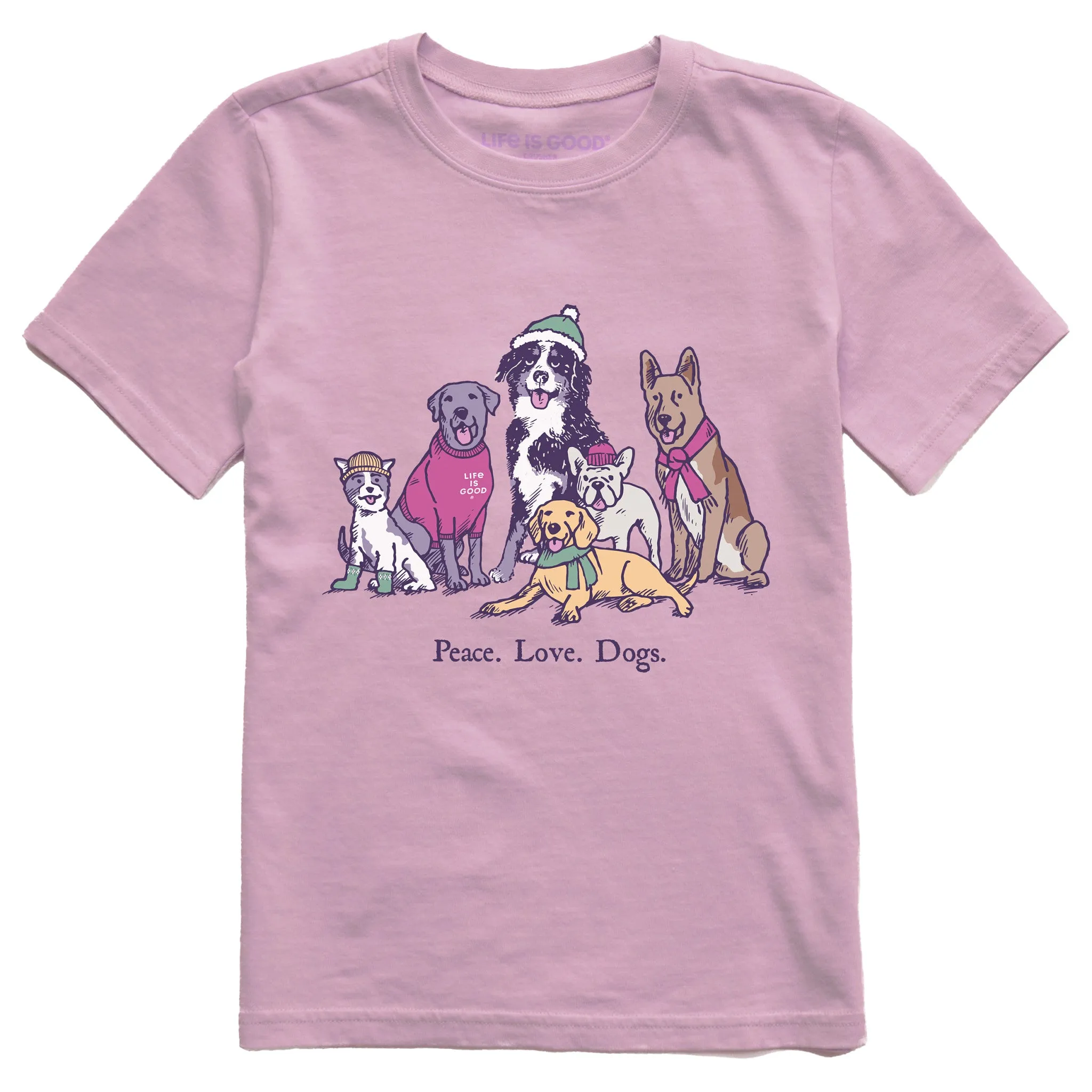 Kids Peace Love Dogs Winter Short Sleeve Crusher Tee Life is Good