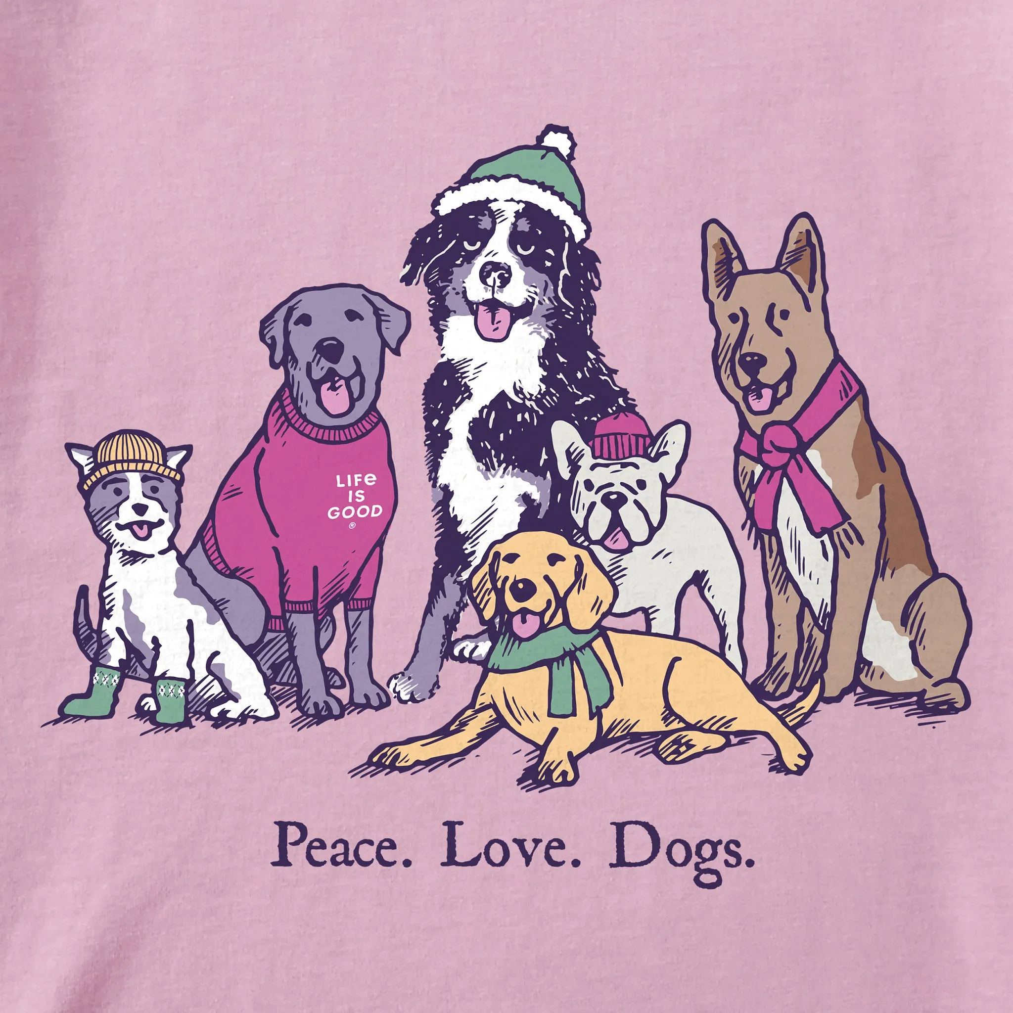 Kids Peace Love Dogs Winter Short Sleeve Crusher Tee Life is Good