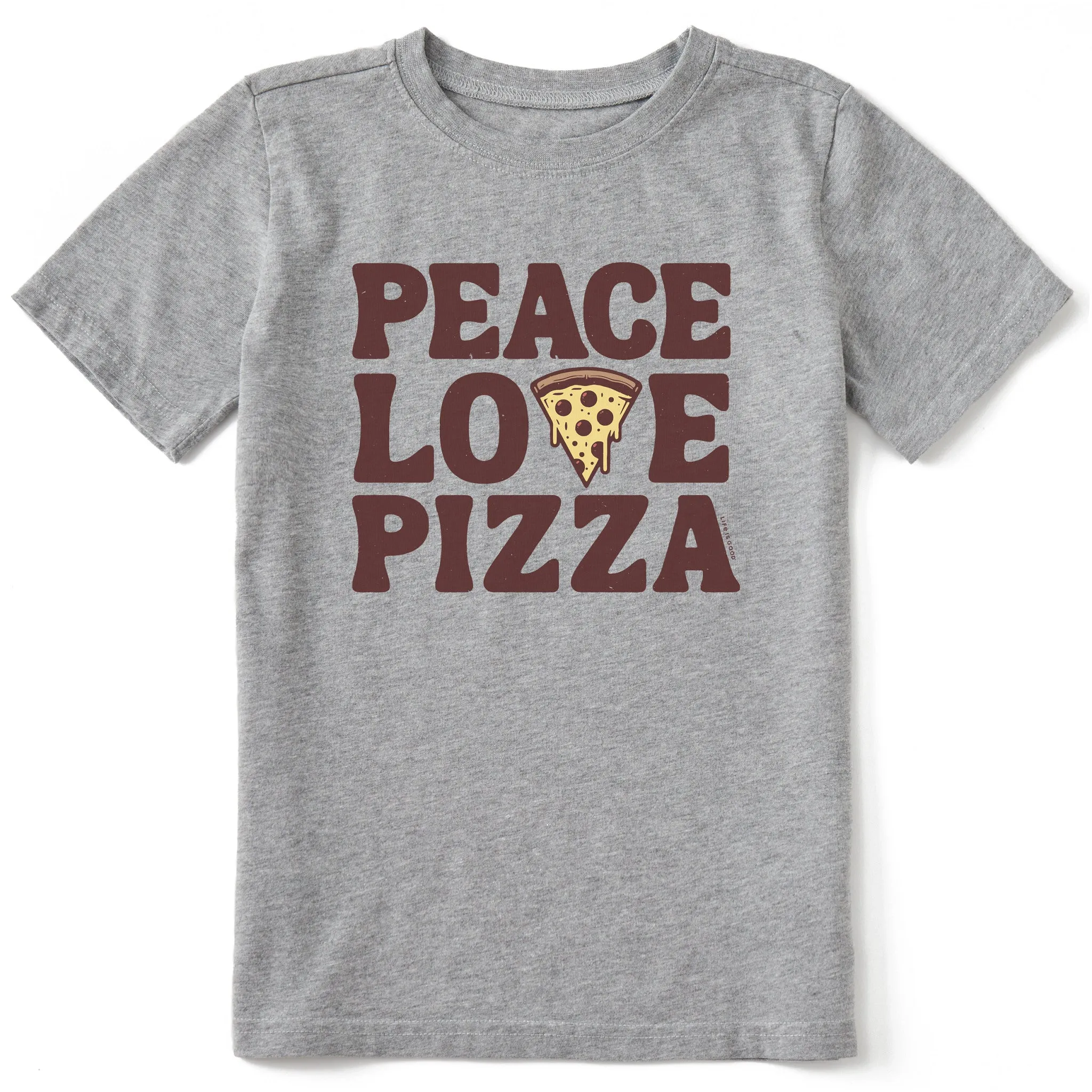 Kids Peace Love Pizza Short Sleeve Crusher Tee Life is Good