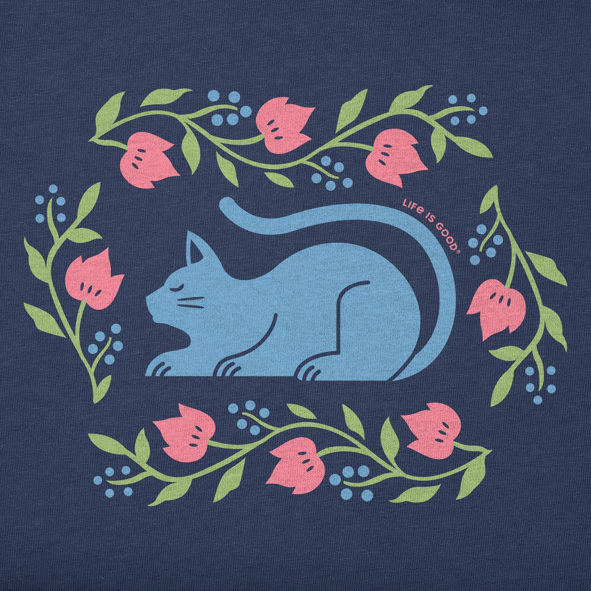 Kids Peaceful Flower Cat Short Sleeve Crusher Tee Life is Good