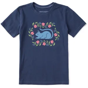 Kids Peaceful Flower Cat Short Sleeve Crusher Tee Life is Good