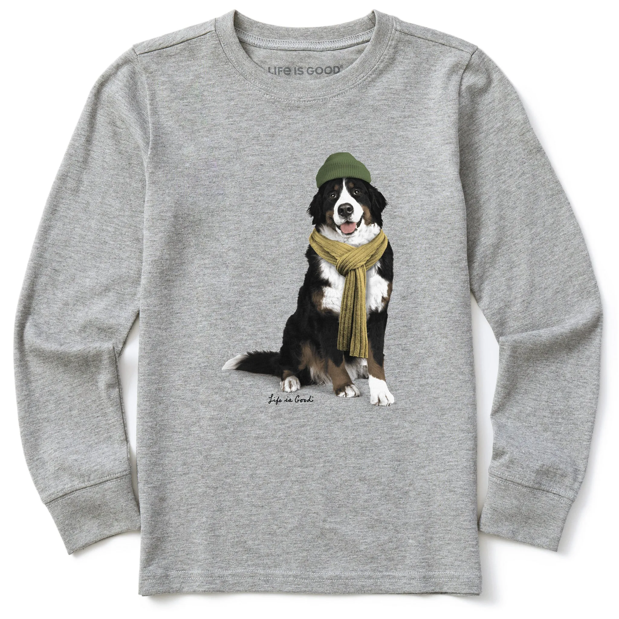 Kids Photoreal Bernese Long Sleeve Crusher Tee Life is Good