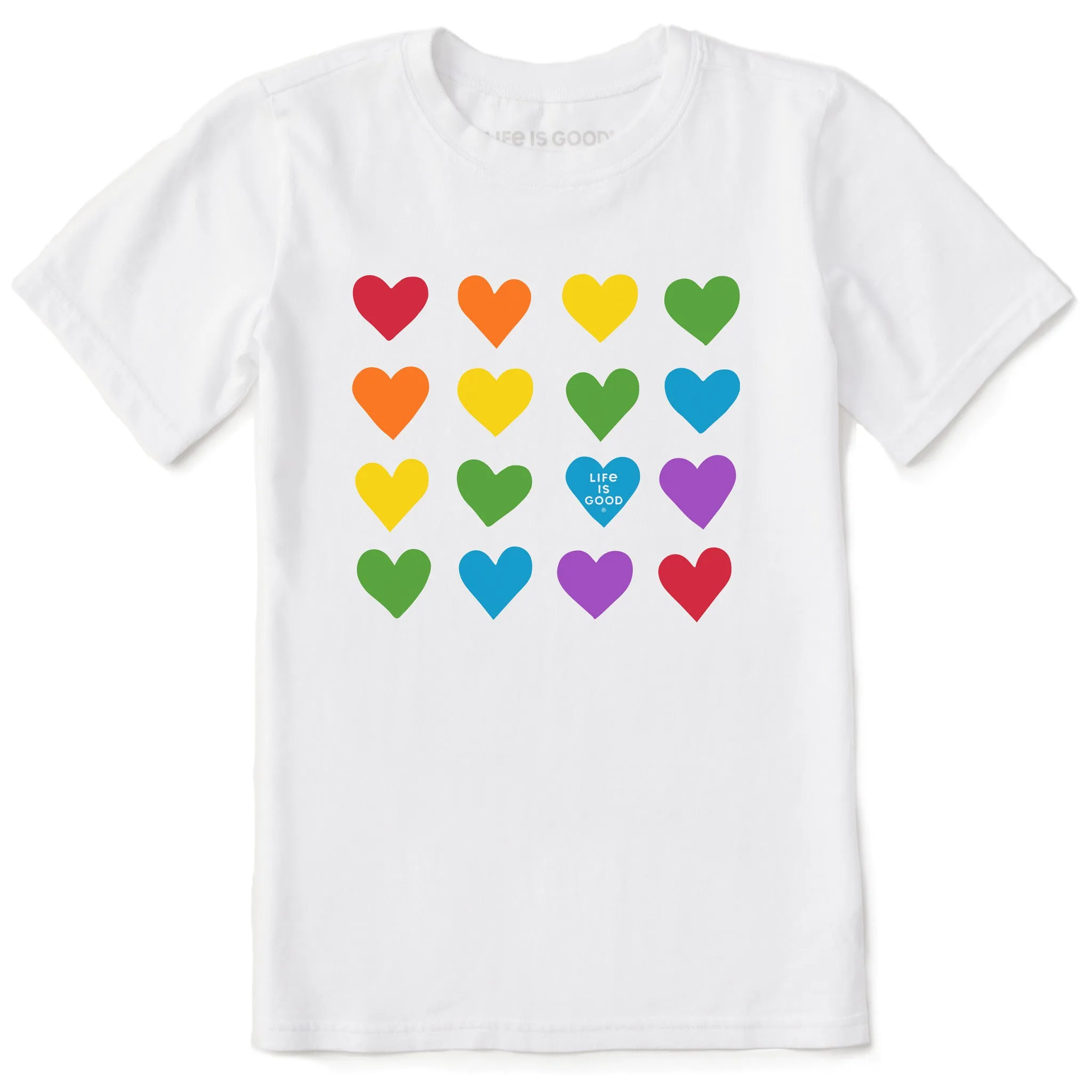 Kids Pride Hearts Short Sleeve Crusher Tee Life is Good
