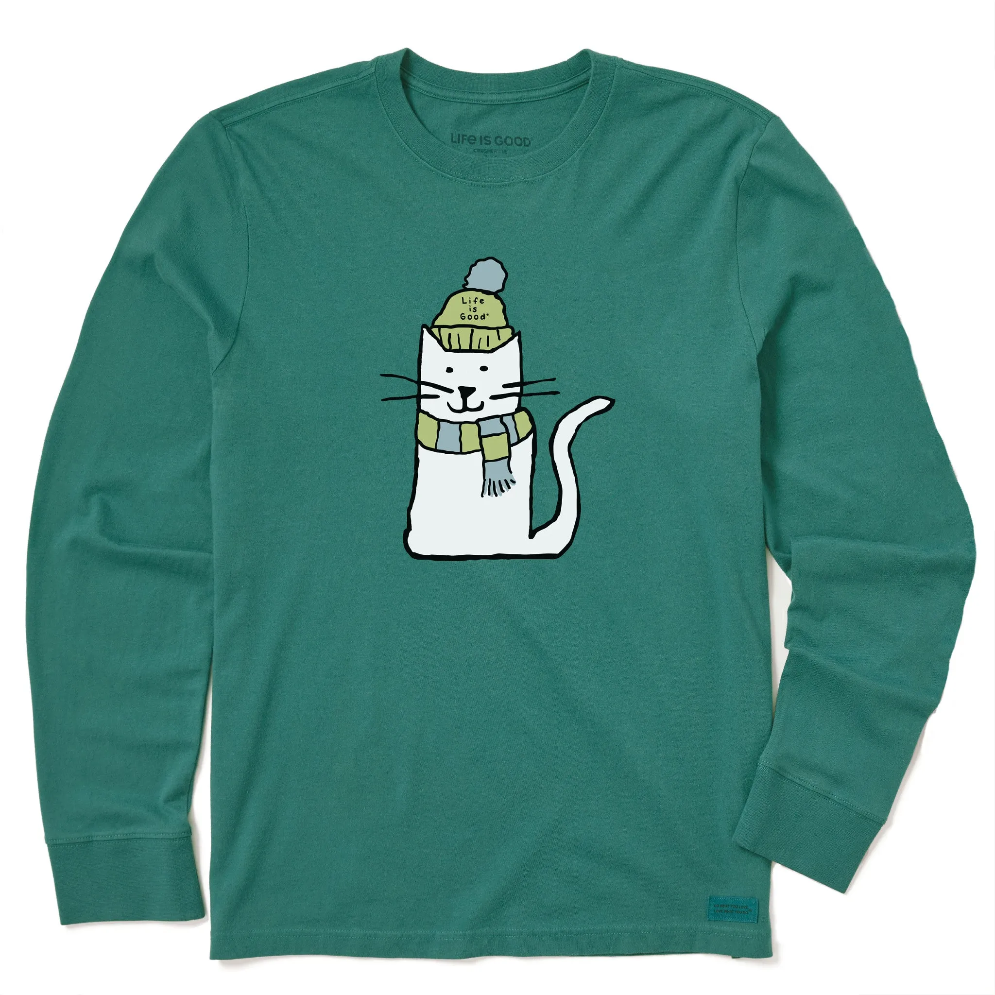 Kids Quirky Warmly Dressed Cat Long Sleeve Crusher Tee Life is Good