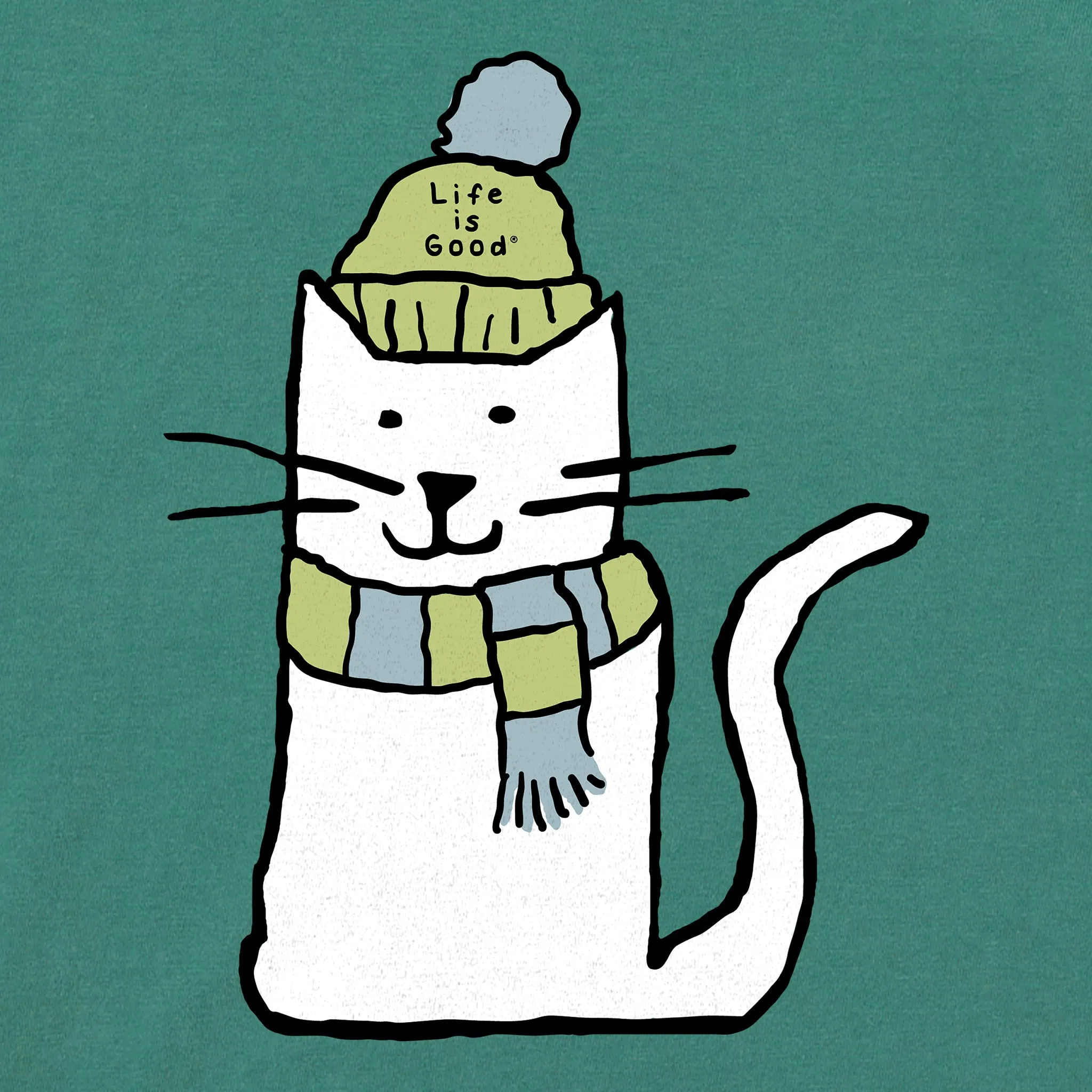 Kids Quirky Warmly Dressed Cat Long Sleeve Crusher Tee Life is Good