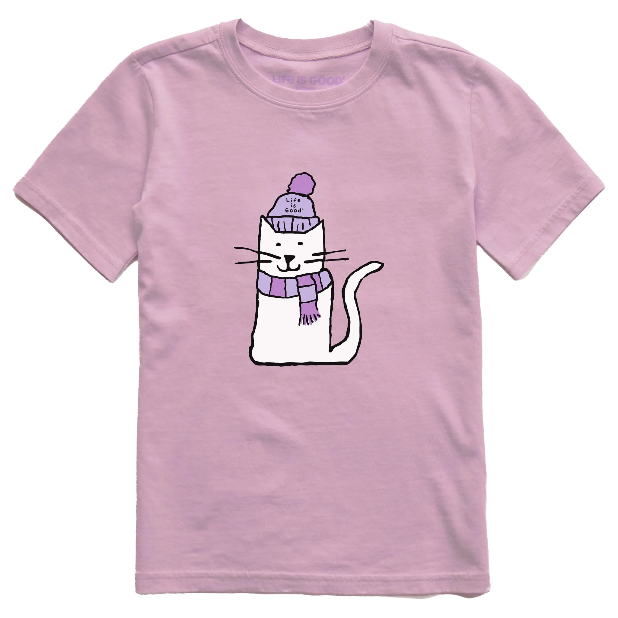 Kids Quirky Warmly Dressed Cat Short Sleeve Crusher Tee Life is Good