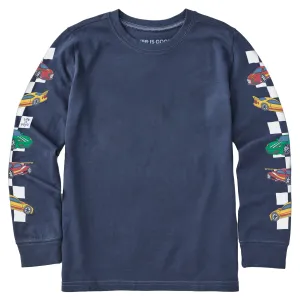 Kids Race Cars Long Sleeve Crusher Tee Life is Good