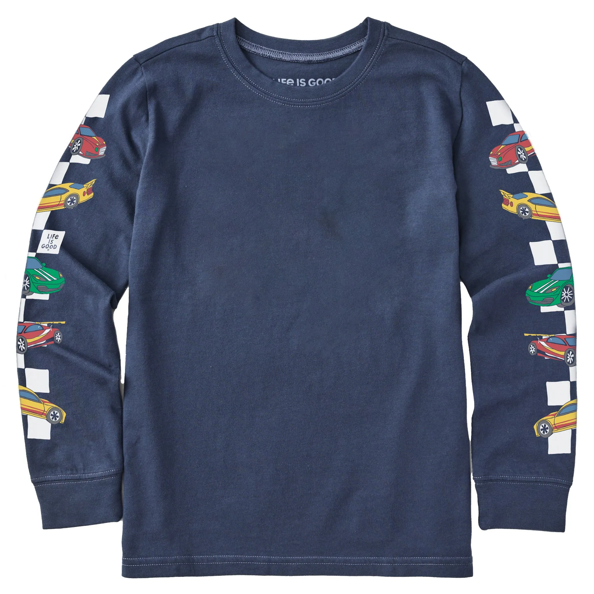 Kids Race Cars Long Sleeve Crusher Tee Life is Good