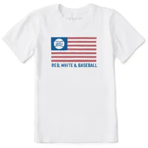 Kids Red White and Baseball Flag Short Sleeve Crusher Tee Life is Good