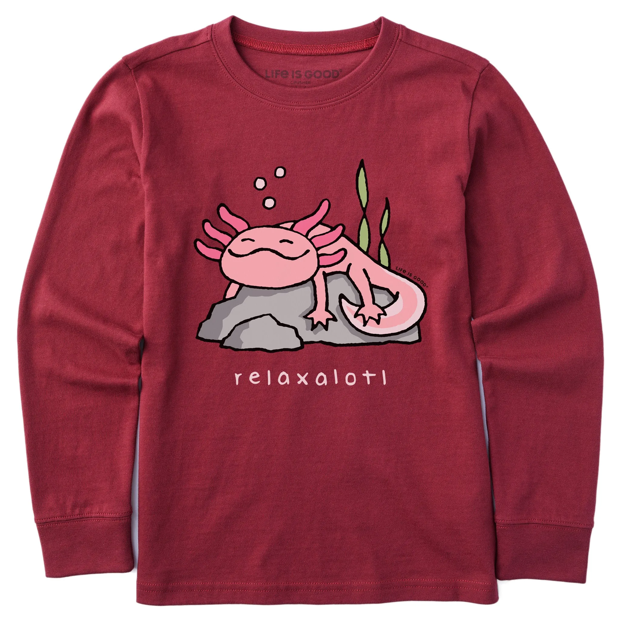 Kids Relaxalotl Long Sleeve Crusher Tee Life is Good