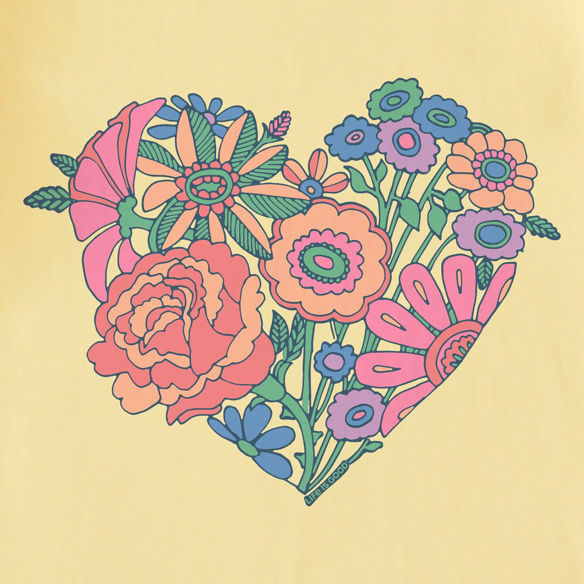 Kids Retro Flower Heart Short Sleeve Crusher Tee Life is Good