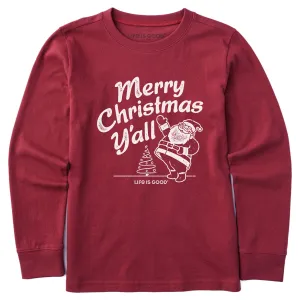 Kids Santa Merry Christmas Y'all Long Sleeve Crusher Tee Life is Good