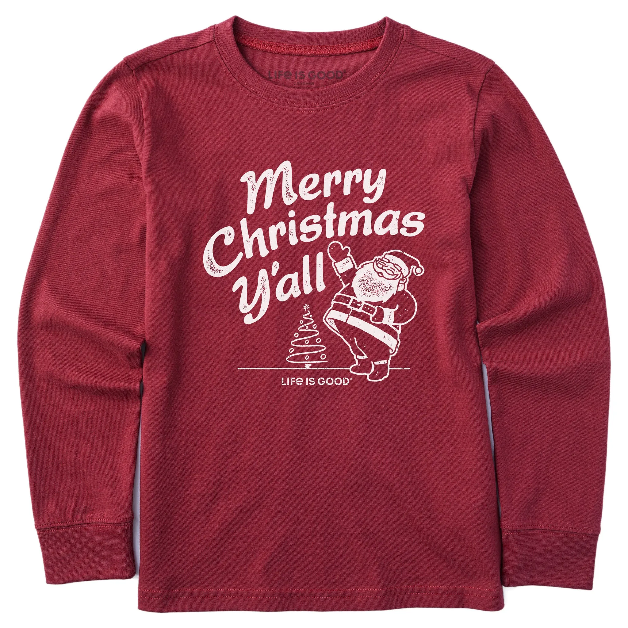 Kids Santa Merry Christmas Y'all Long Sleeve Crusher Tee Life is Good
