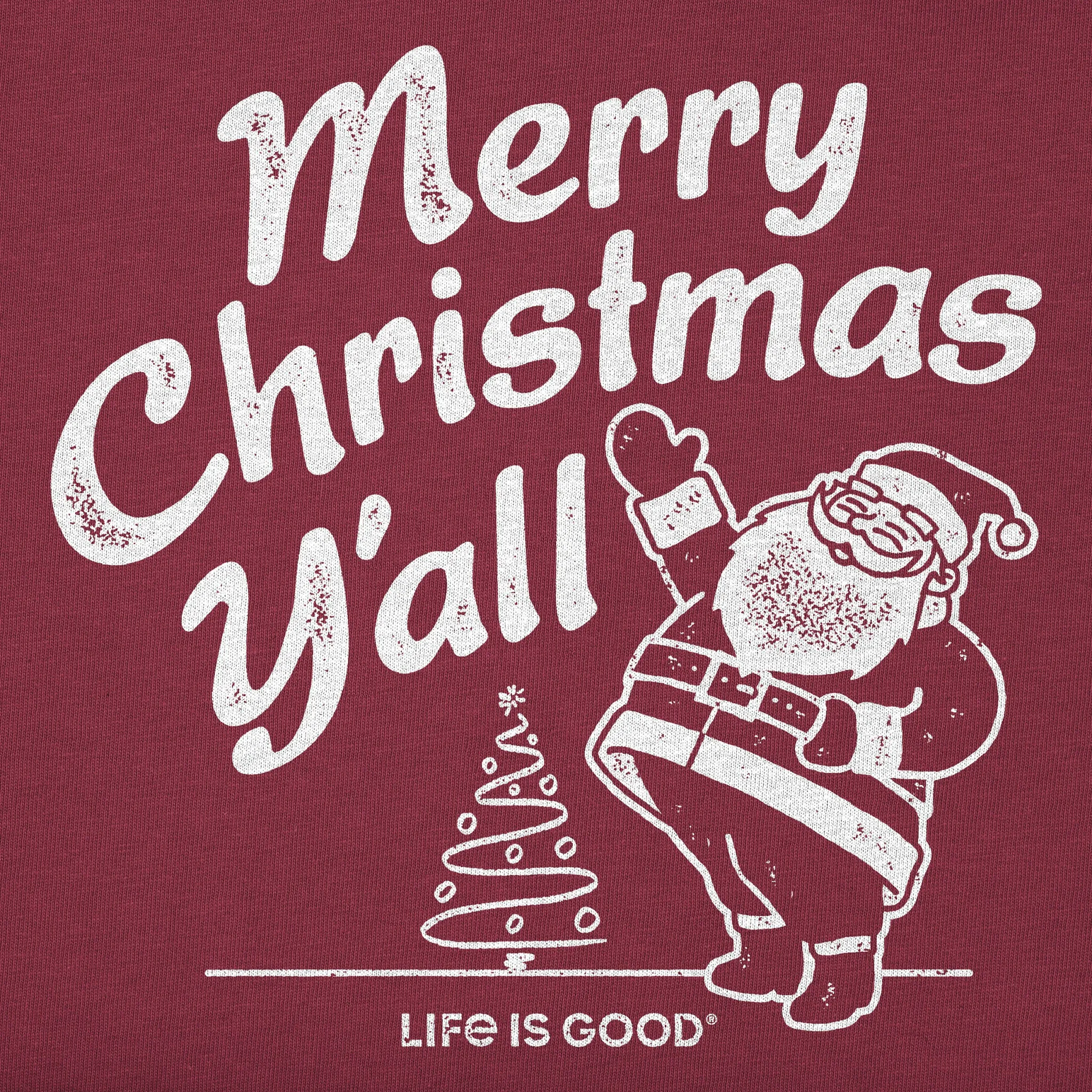 Kids Santa Merry Christmas Y'all Long Sleeve Crusher Tee Life is Good
