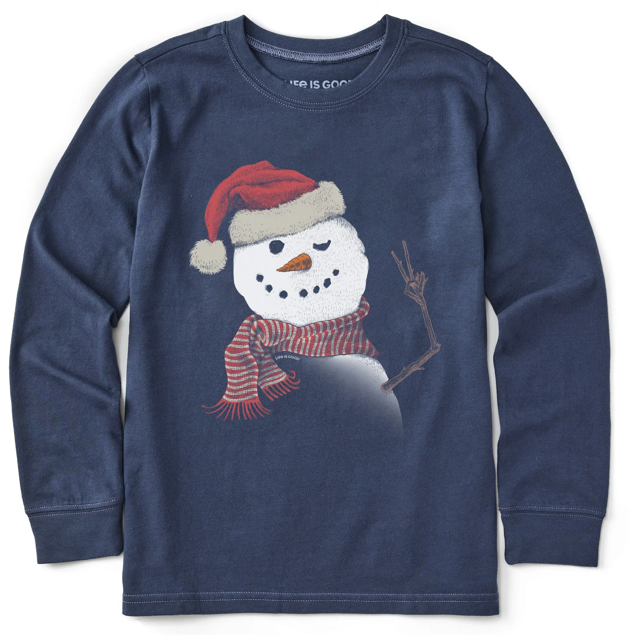 Kids Santa Snowman Peace Long Sleeve Crusher Tee Life is Good