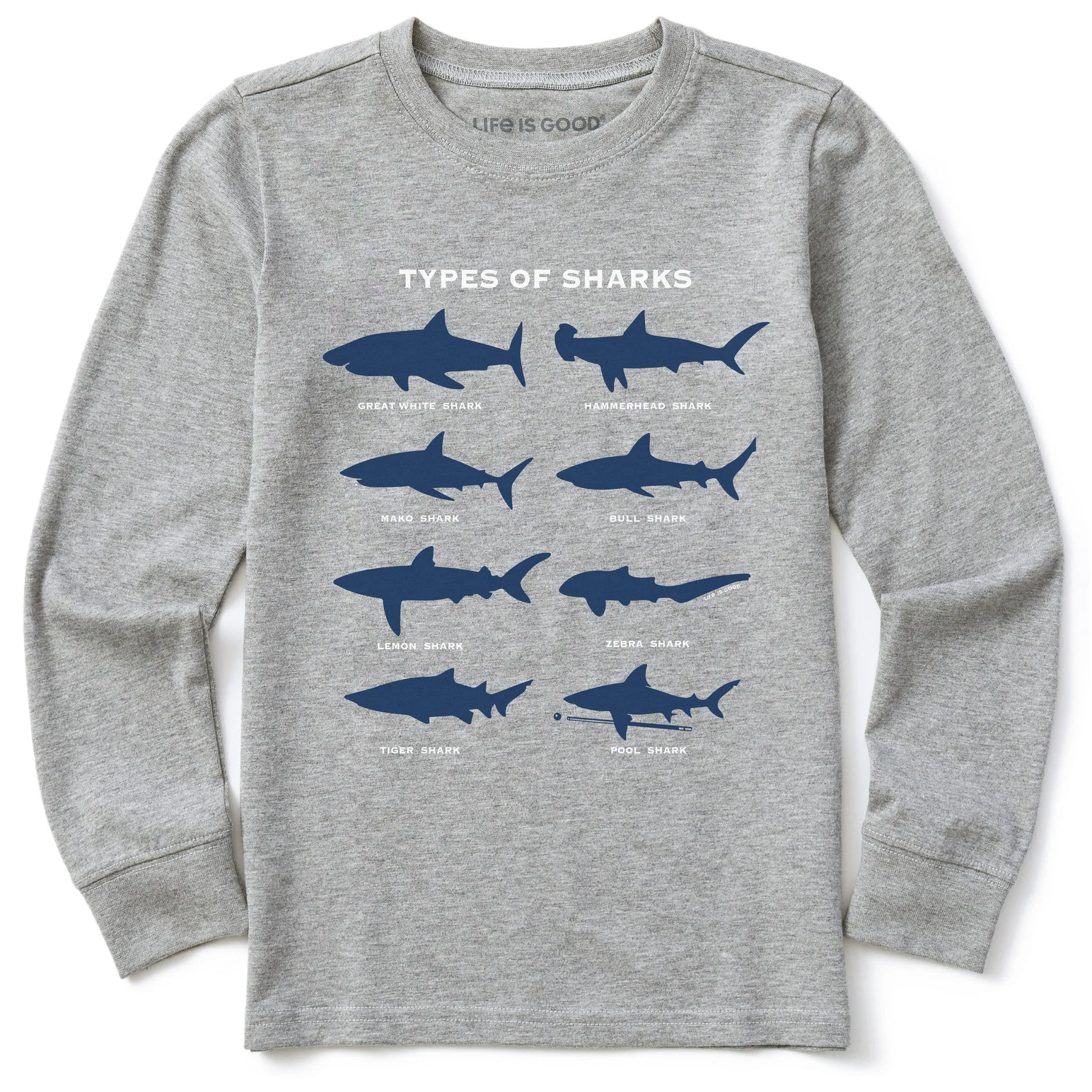 Kids Shark Diagram Long Sleeve Crusher Tee Life is Good