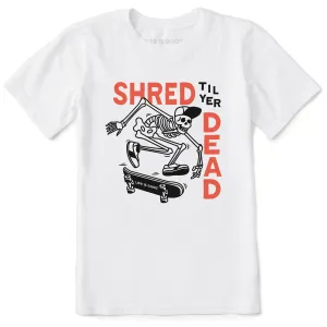 Kids Shred til yer Dead Skateboard Skeleton Short Sleeve Crusher Tee Life is Good