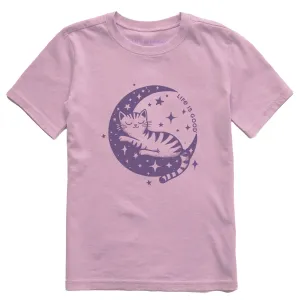 Kids Sleepy Moon Cat Short Sleeve Crusher Tee Life is Good