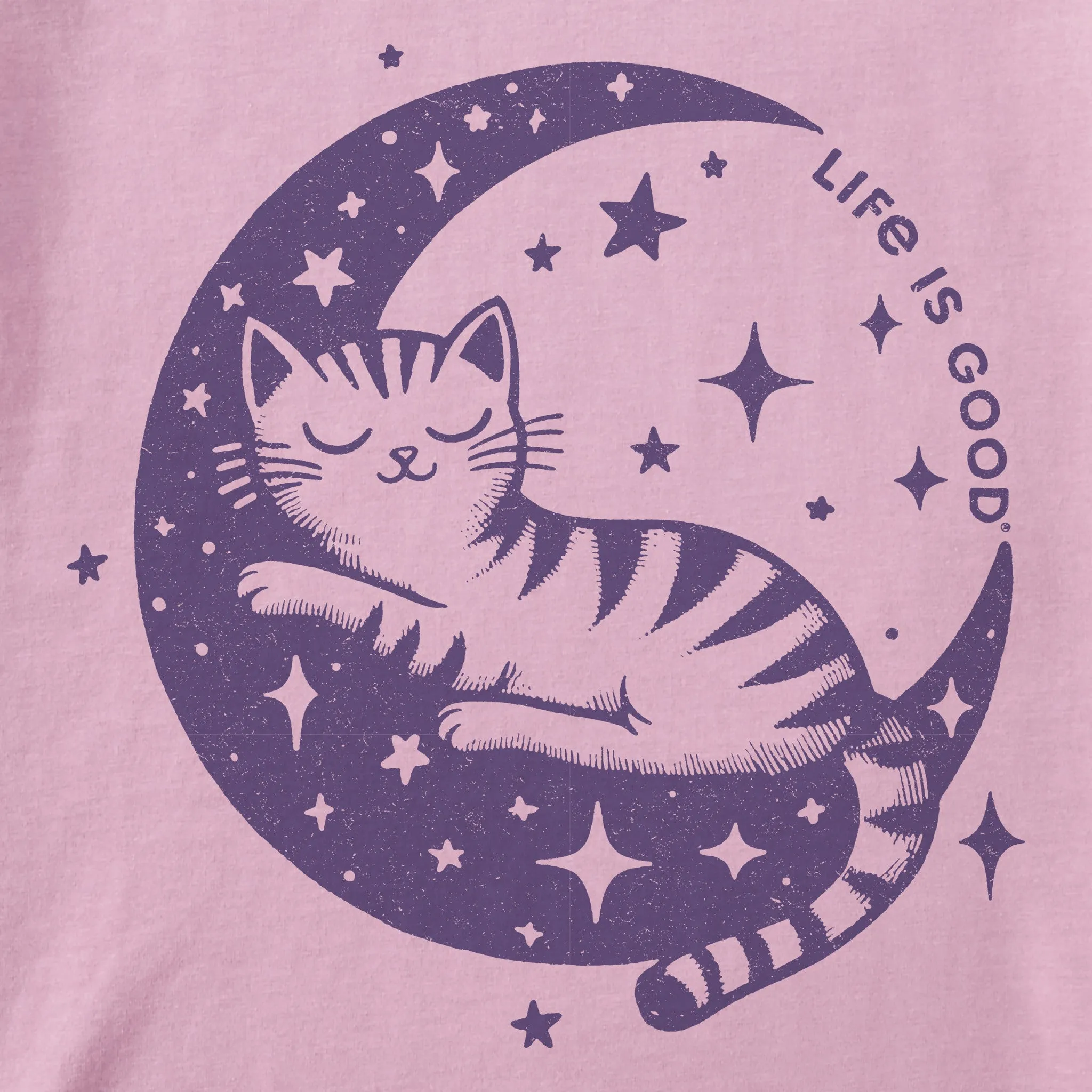 Kids Sleepy Moon Cat Short Sleeve Crusher Tee Life is Good