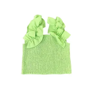 Kids Smocked Ruffle Tank Top In Lime Green