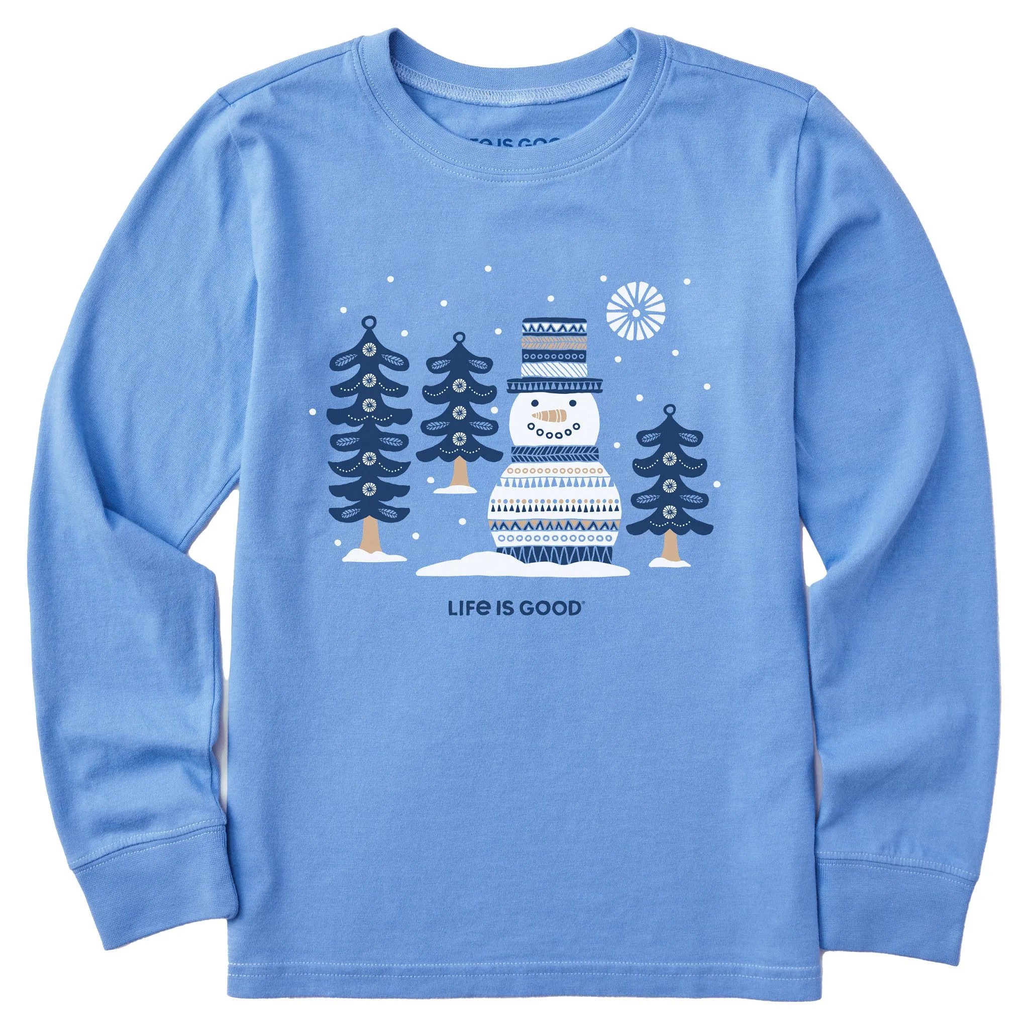 Kids Snowman and Trees Long Sleeve Crusher Tee Life is Good