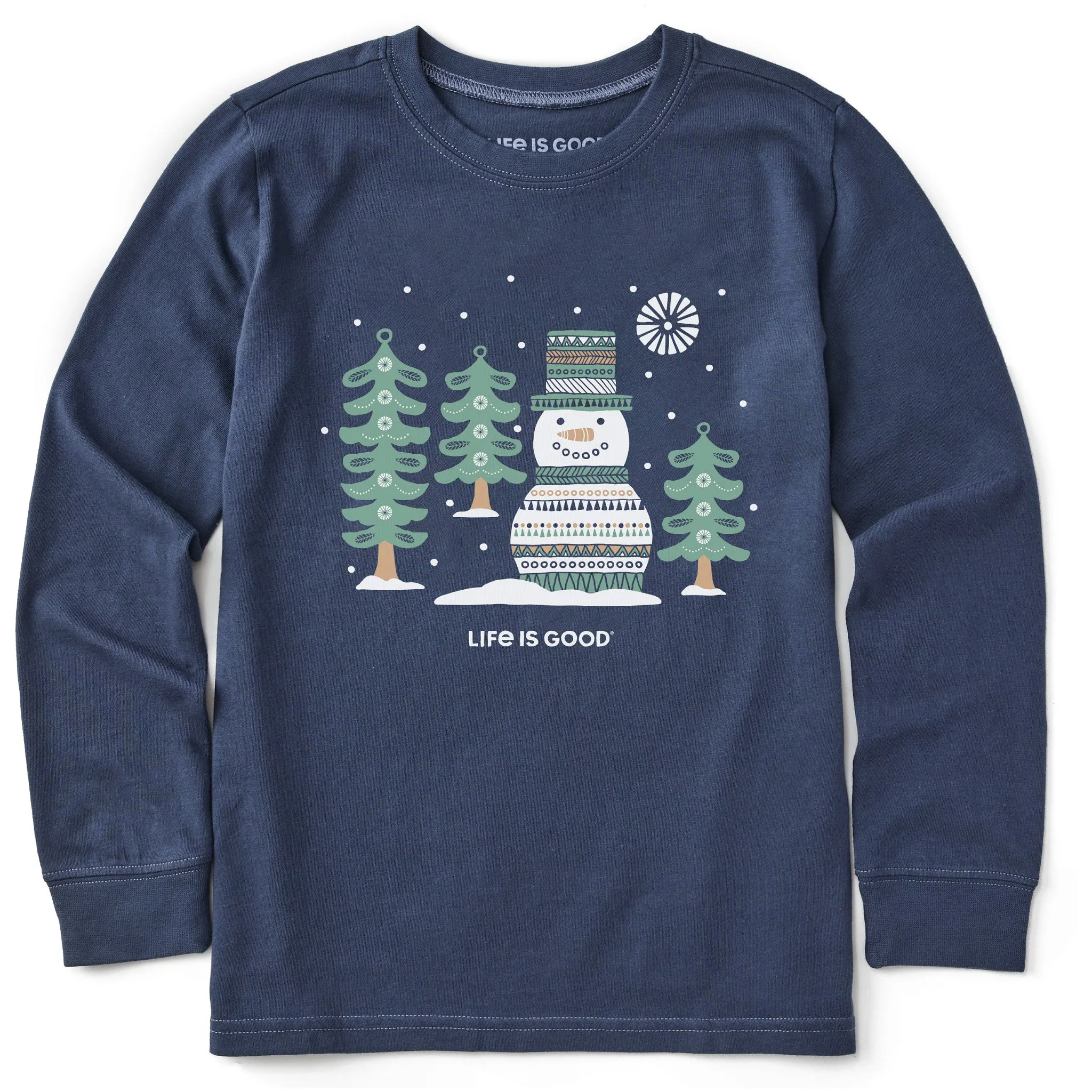 Kids Snowman and Trees Long Sleeve Crusher Tee Life is Good